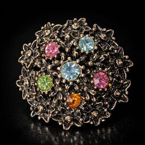 Vintage 1950s Silver Tone Floral Rhinestone Brooch Rotating Clasp Mid Century